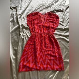 Amanda Uprichard 100% Silk Pink & Red Chevron Mini Dress Small Summer